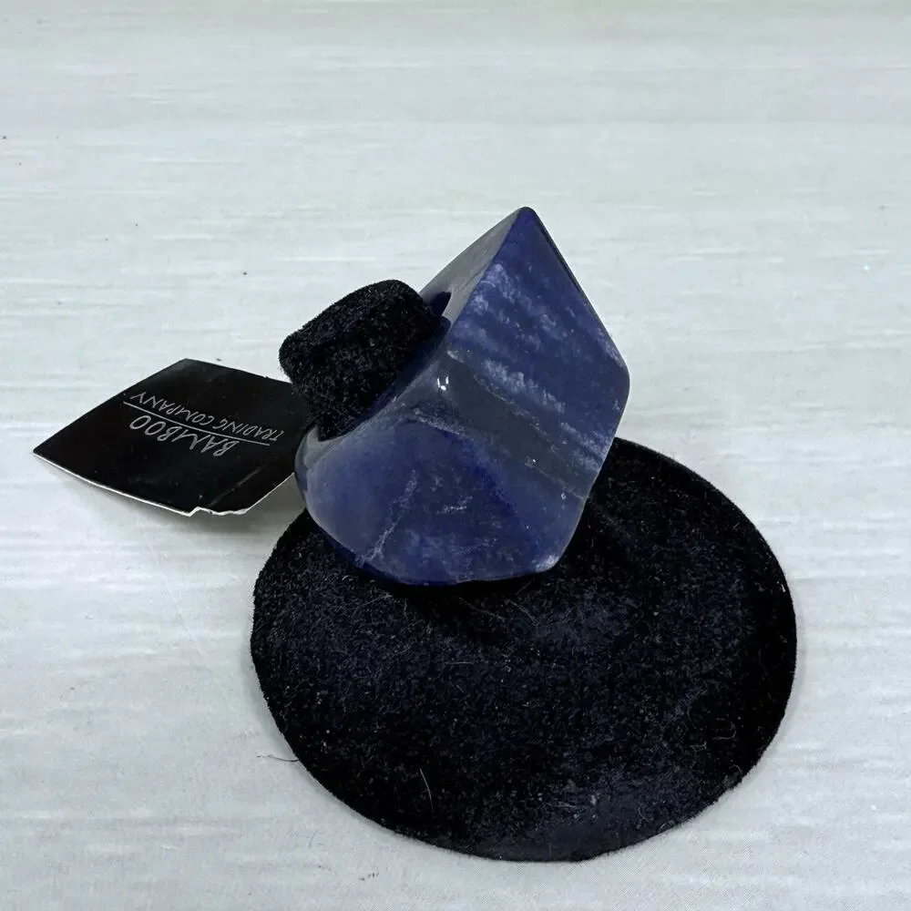 Chunky One Piece Blue Quartz Polished Stone Ring Size 6